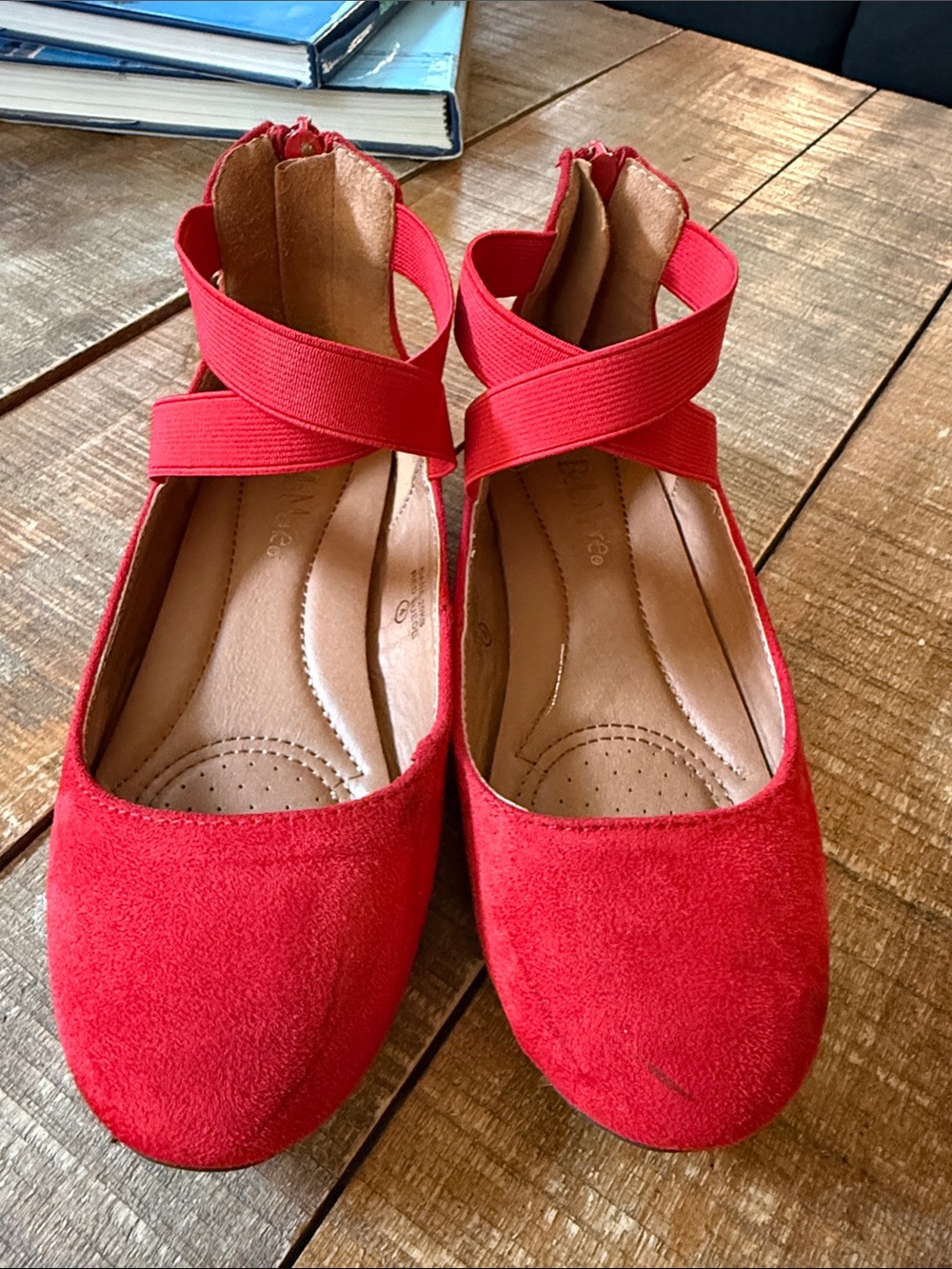 Bella Marie Red Suede Crisscross Strap Ballet Flats